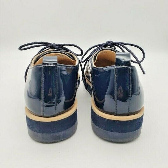 ZARA Kids Black Blue PATENT FINISH CUT OUT BLUCHERS Derby Shoes Size 6.5 - Picture 5 of 8